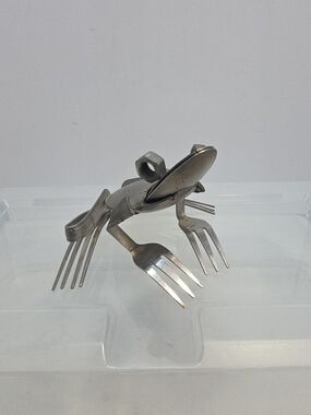 Forked Up Art Stainless Steel Frog Sculpture Garden Desk Decor 4.75" (C5)